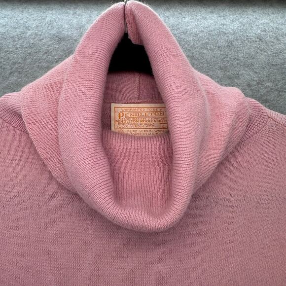 Vintage Pendleton Women's sz L Baby Pink 100% Wool Cowl Neck Sweater Pullover - Picture 3 of 10